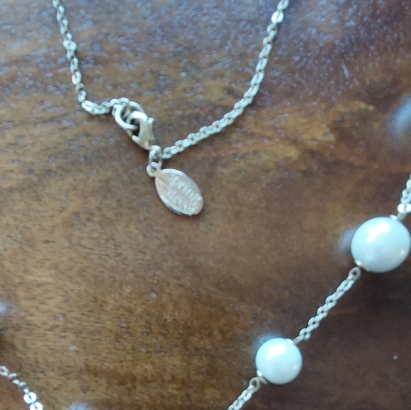 Goldstone faux pearl necklace with rhinestone beads, 23 inches long - Picture 3 of 6